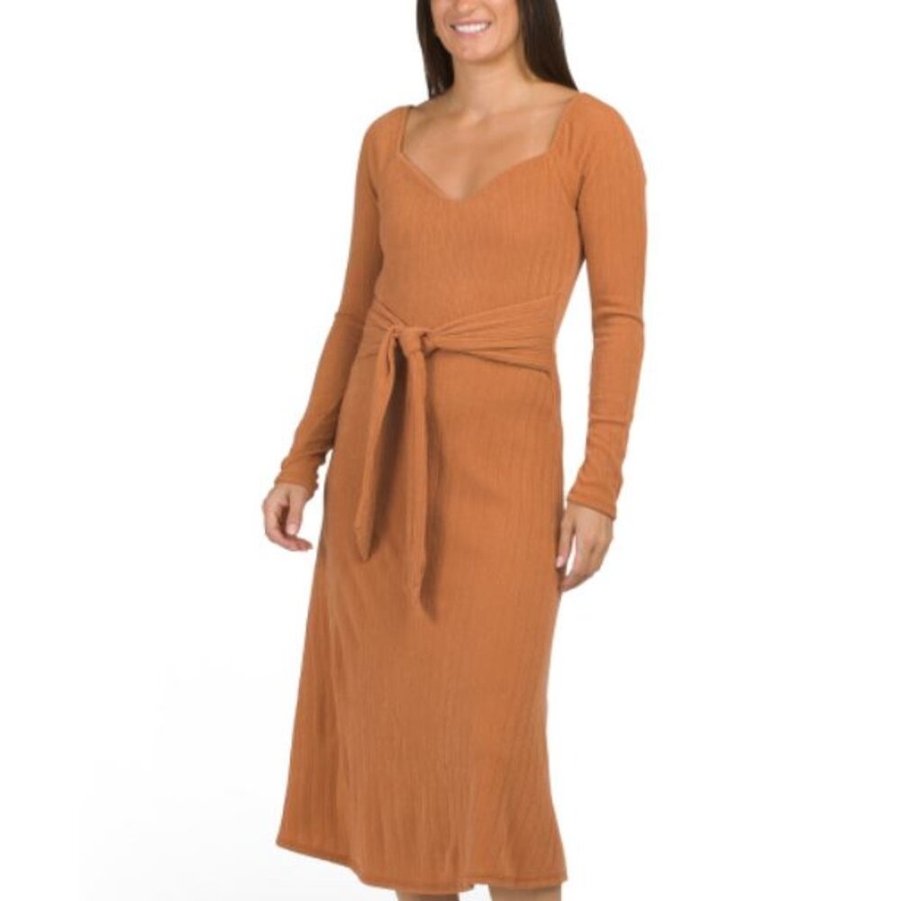 NWT Gilli Long Sleeve Meercat Sweetheart Neck Ribbed Knit Midi Dress Size S
